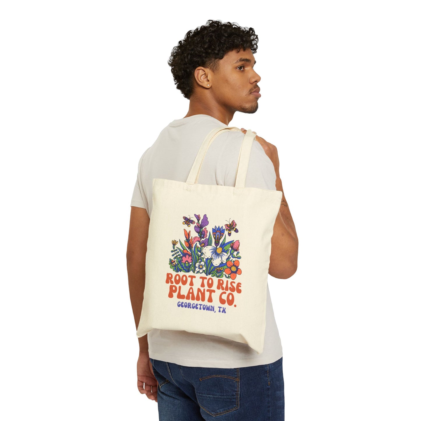 Root to Rise Plant Co. Tote Bag | Floral Illustration Canvas Tote