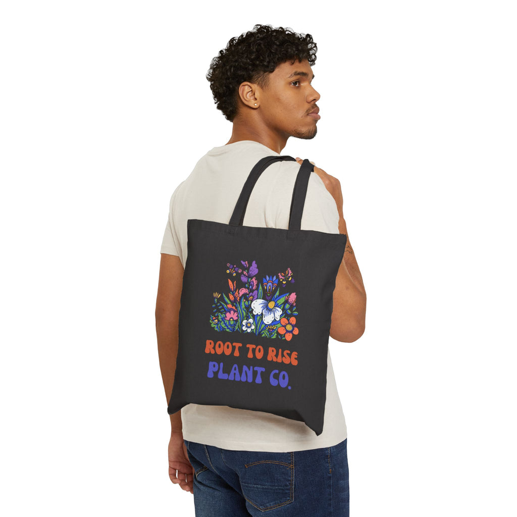 Root to Rise Plant Co. Tote Bag | Floral Illustration Canvas Tote