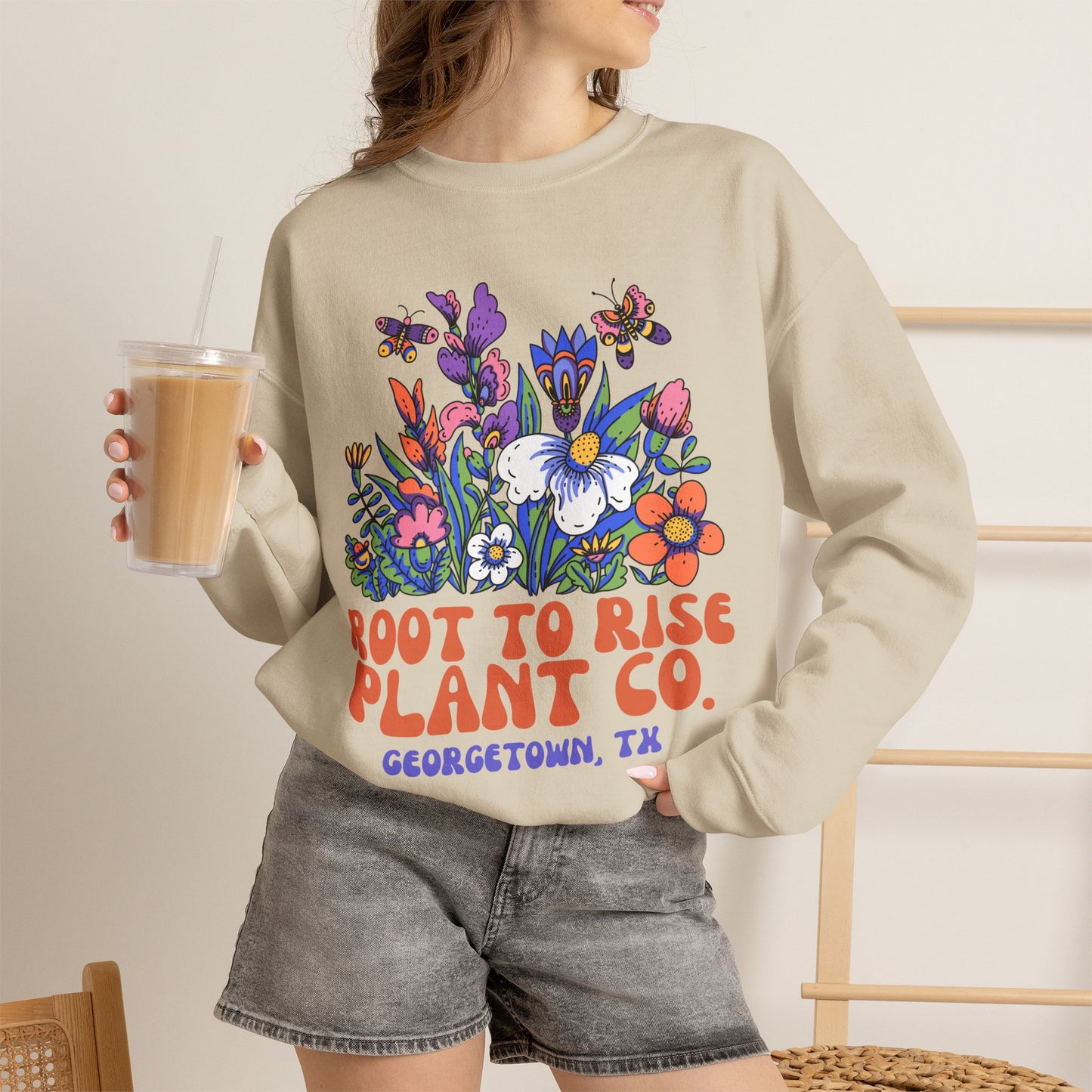 Root to Rise Plant Co. sweatshirt | Floral illustration, Georgetown TX