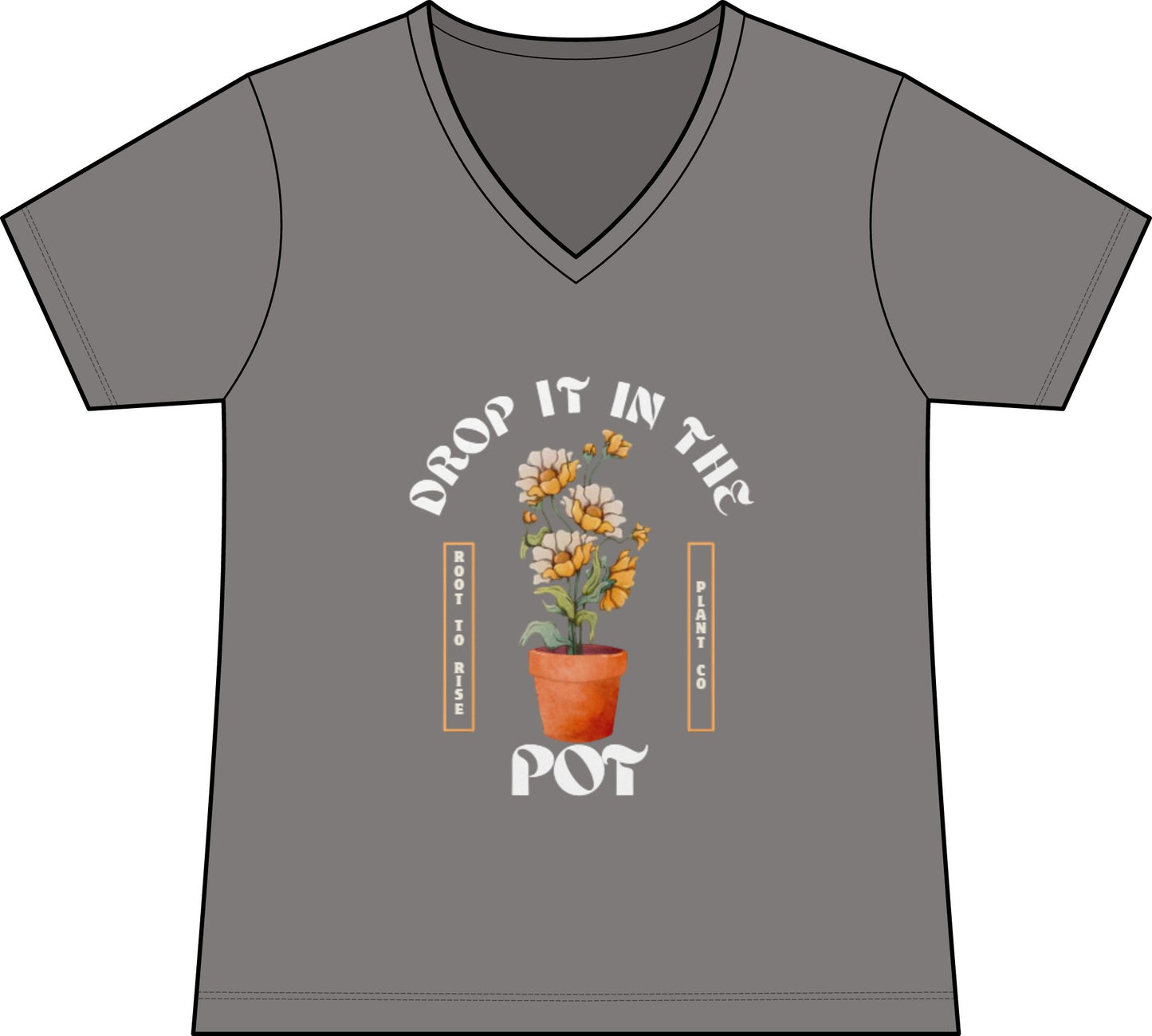 Drop It in the Pot V-Neck Tee — Plant Mom Sunflower Graphic Tee
