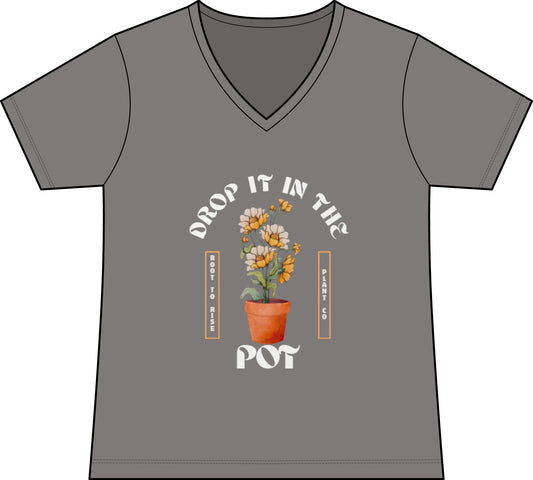 Drop It in the Pot V-Neck Tee — Plant Mom Sunflower Graphic Tee
