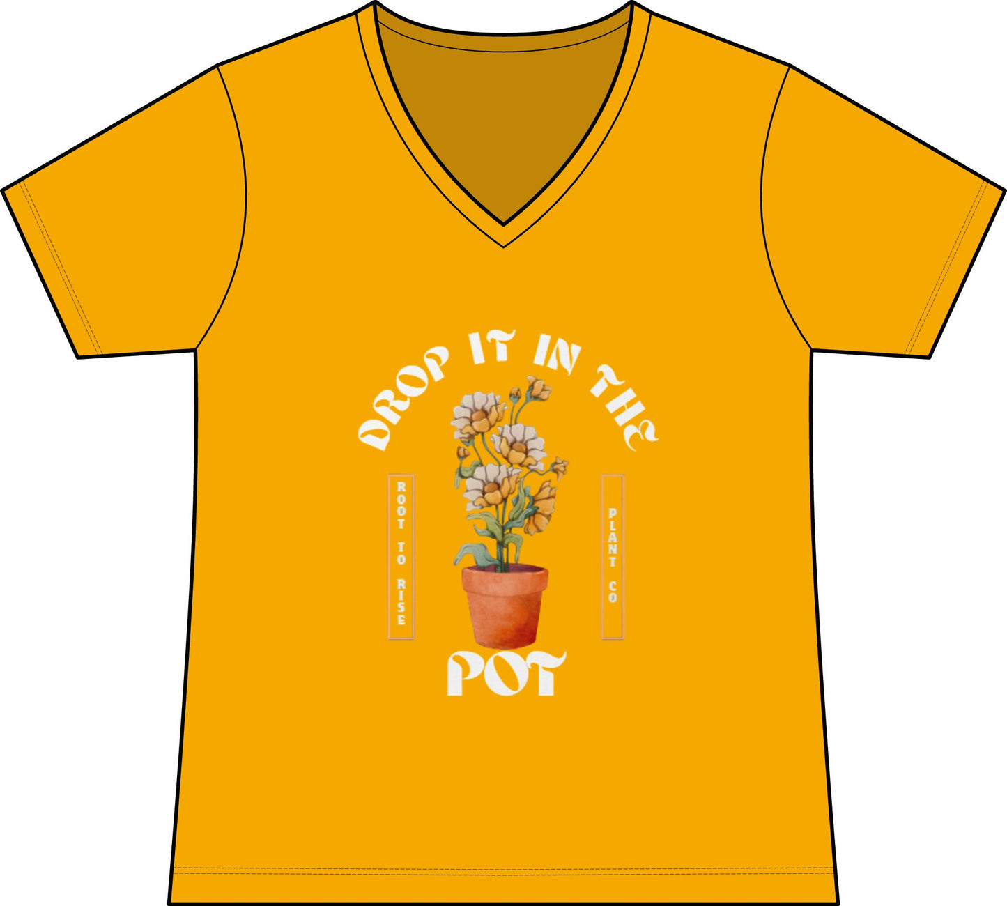 Drop It in the Pot V-Neck Tee — Plant Mom Sunflower Graphic Tee