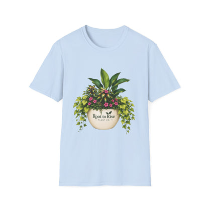 Root to Rise Plant Illustration T-Shirt | Potted Greenery Floral Graphic