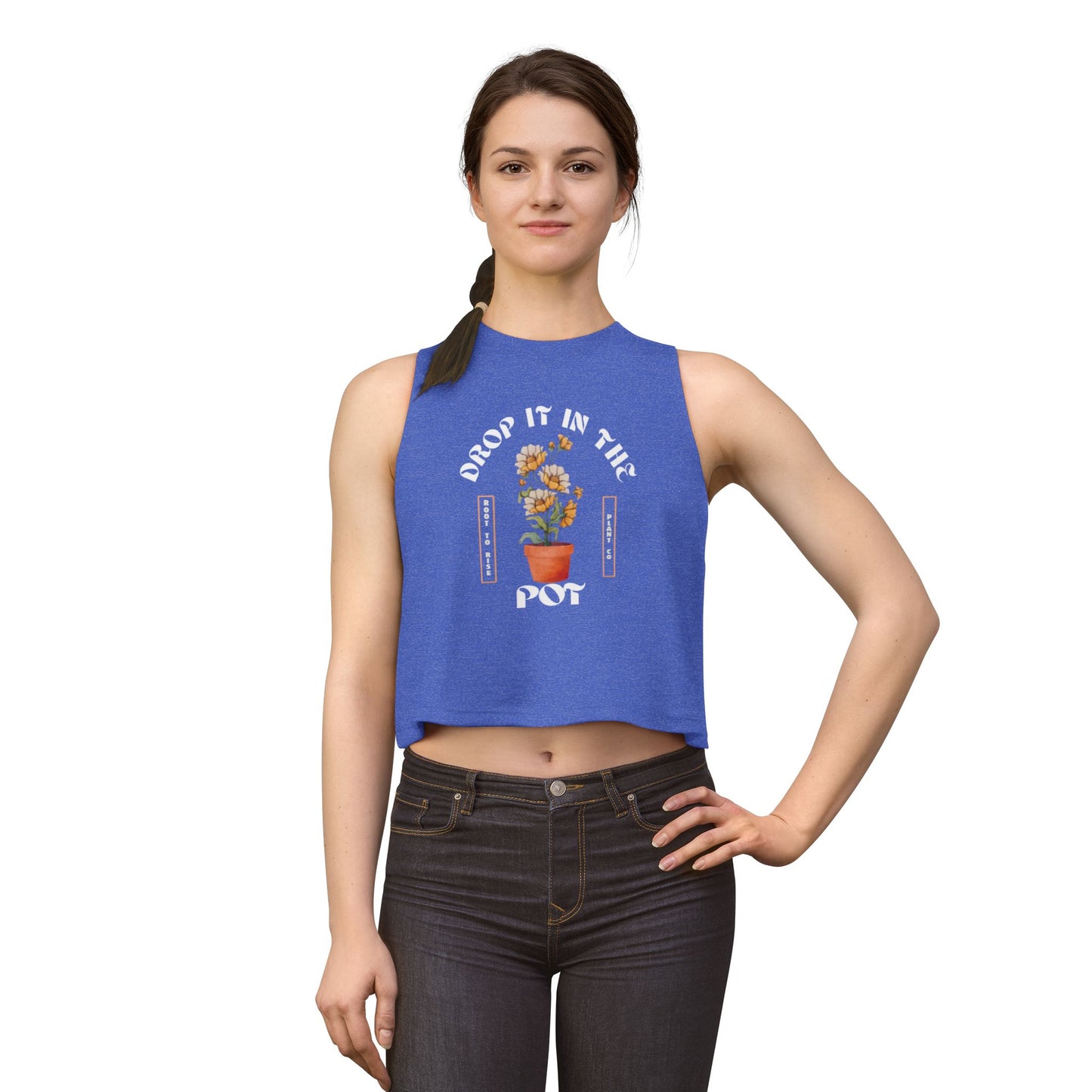 Crop Top — "Drop It in the Pot" Potted Flower Graphic