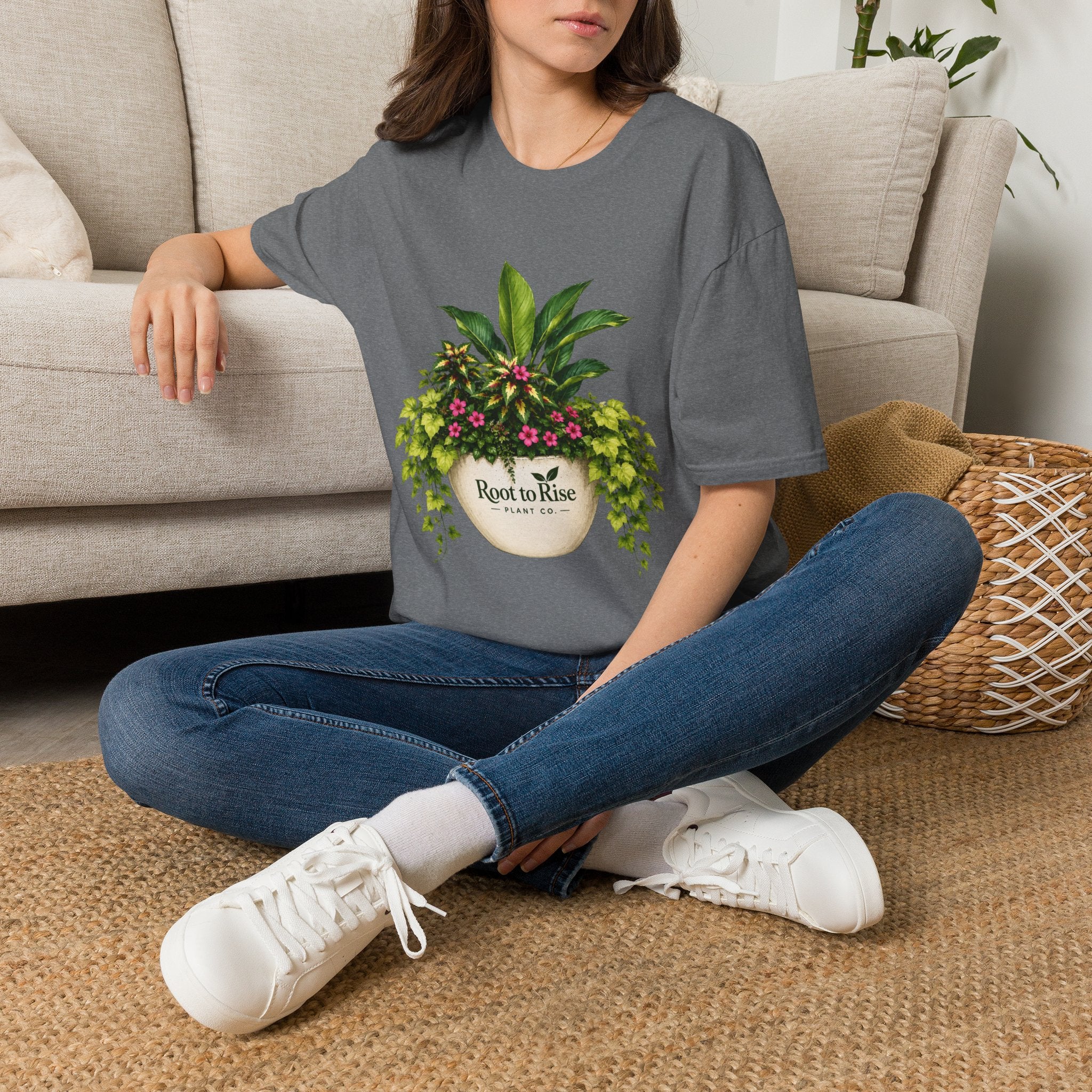 Root to Rise Plant Illustration T-Shirt | Potted Greenery Floral Graphic