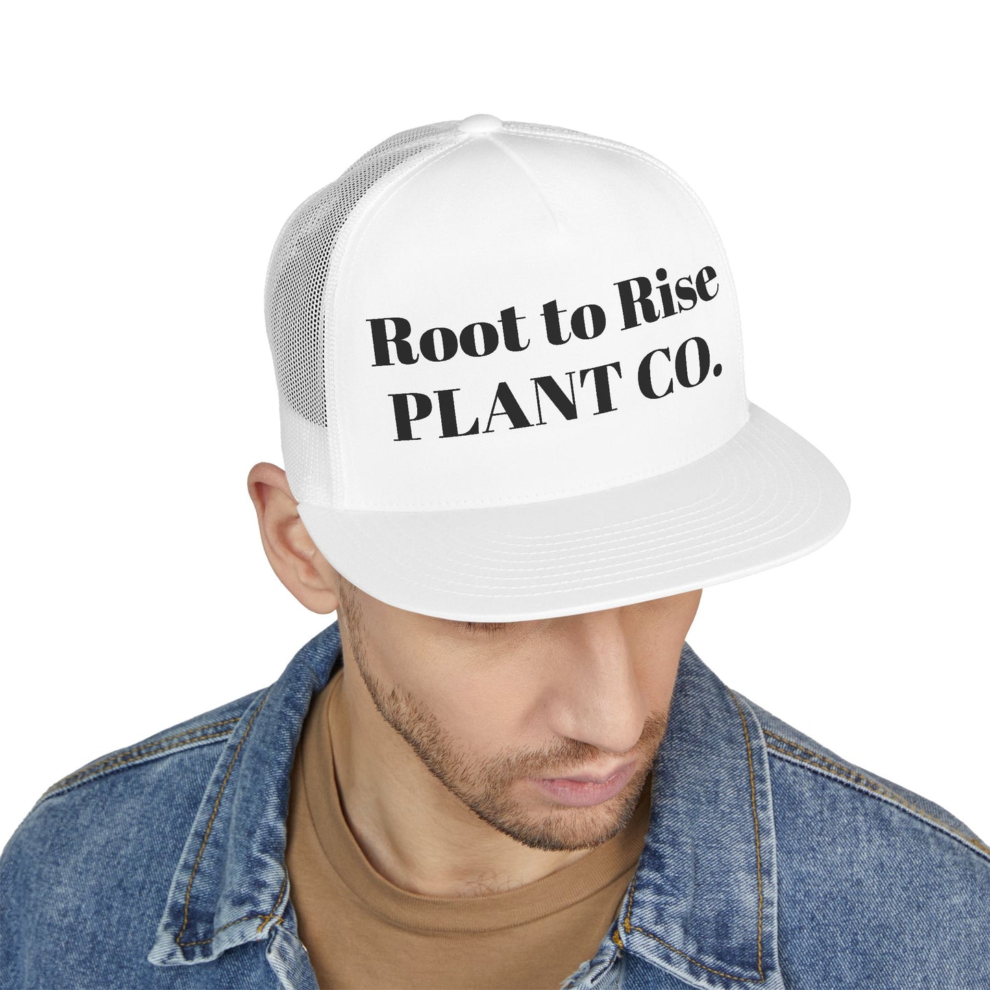 Root to Rise Plant Co. Trucker Cap — Green Mesh Gardening Hat