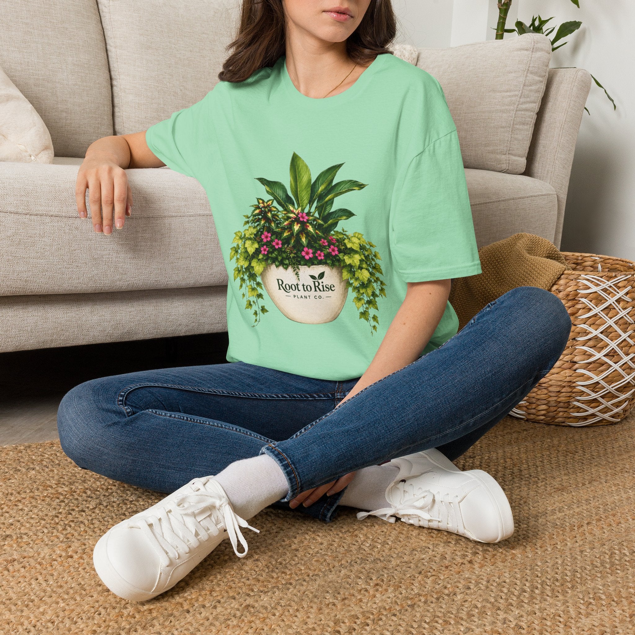 Root to Rise Plant Illustration T-Shirt | Potted Greenery Floral Graphic
