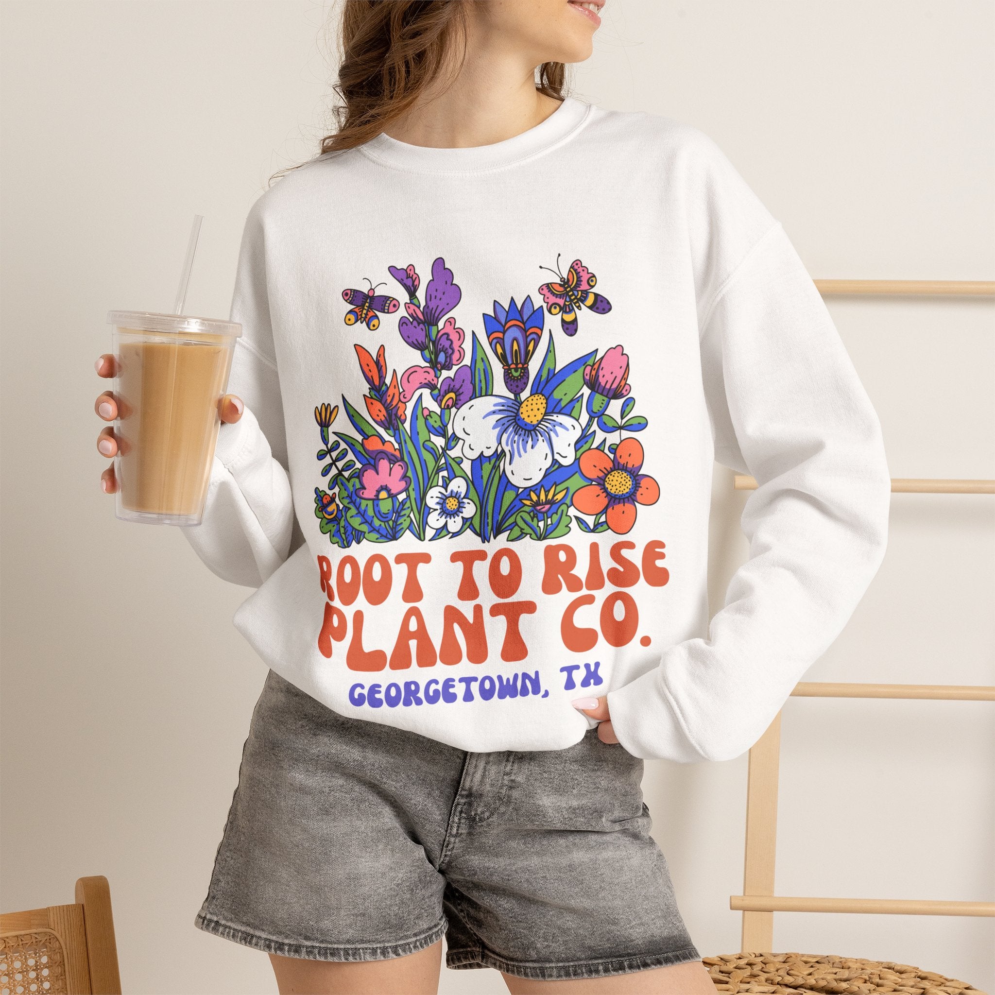 Root to Rise Plant Co. sweatshirt | Floral illustration, Georgetown TX