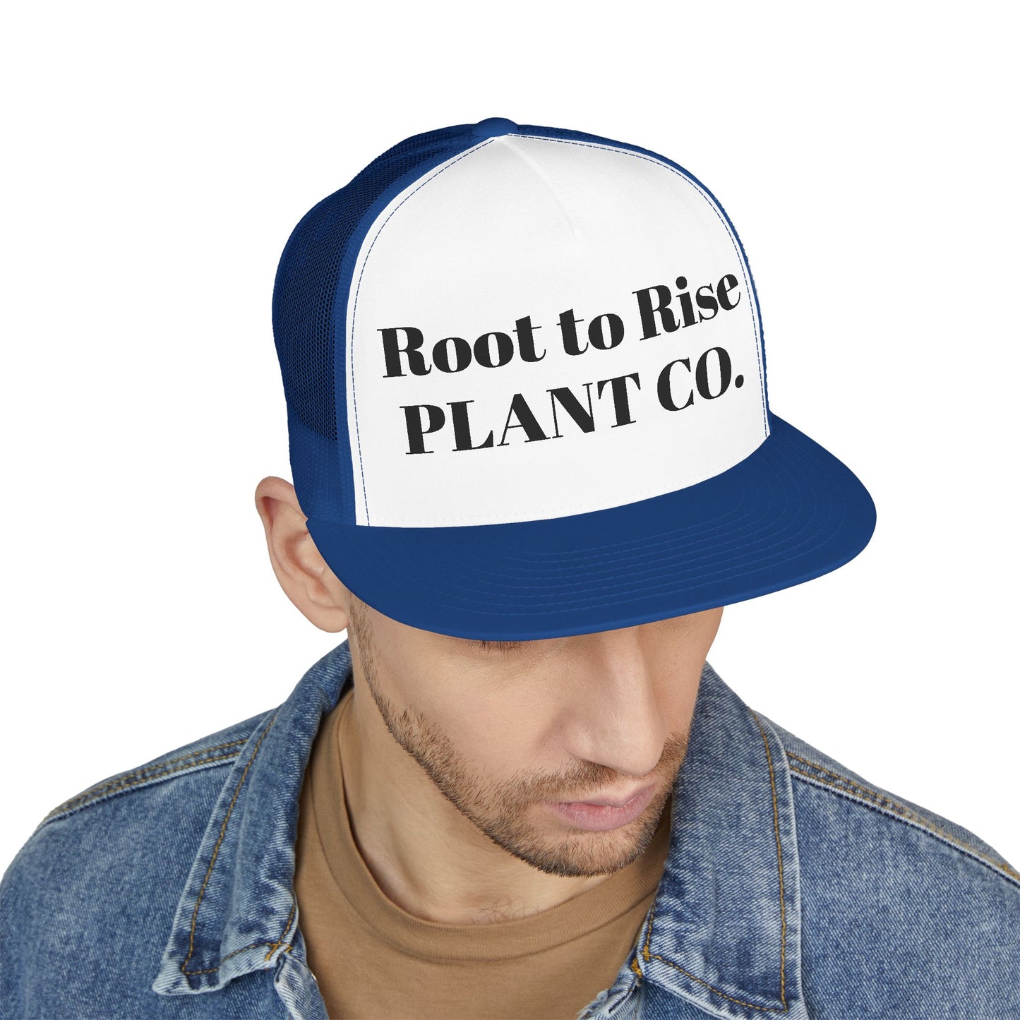 Root to Rise Plant Co. Trucker Cap — Green Mesh Gardening Hat