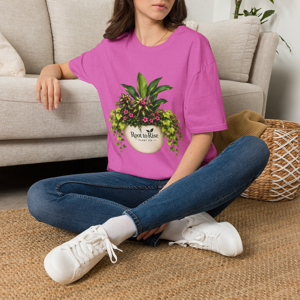Root to Rise Plant Illustration T-Shirt | Potted Greenery Floral Graphic