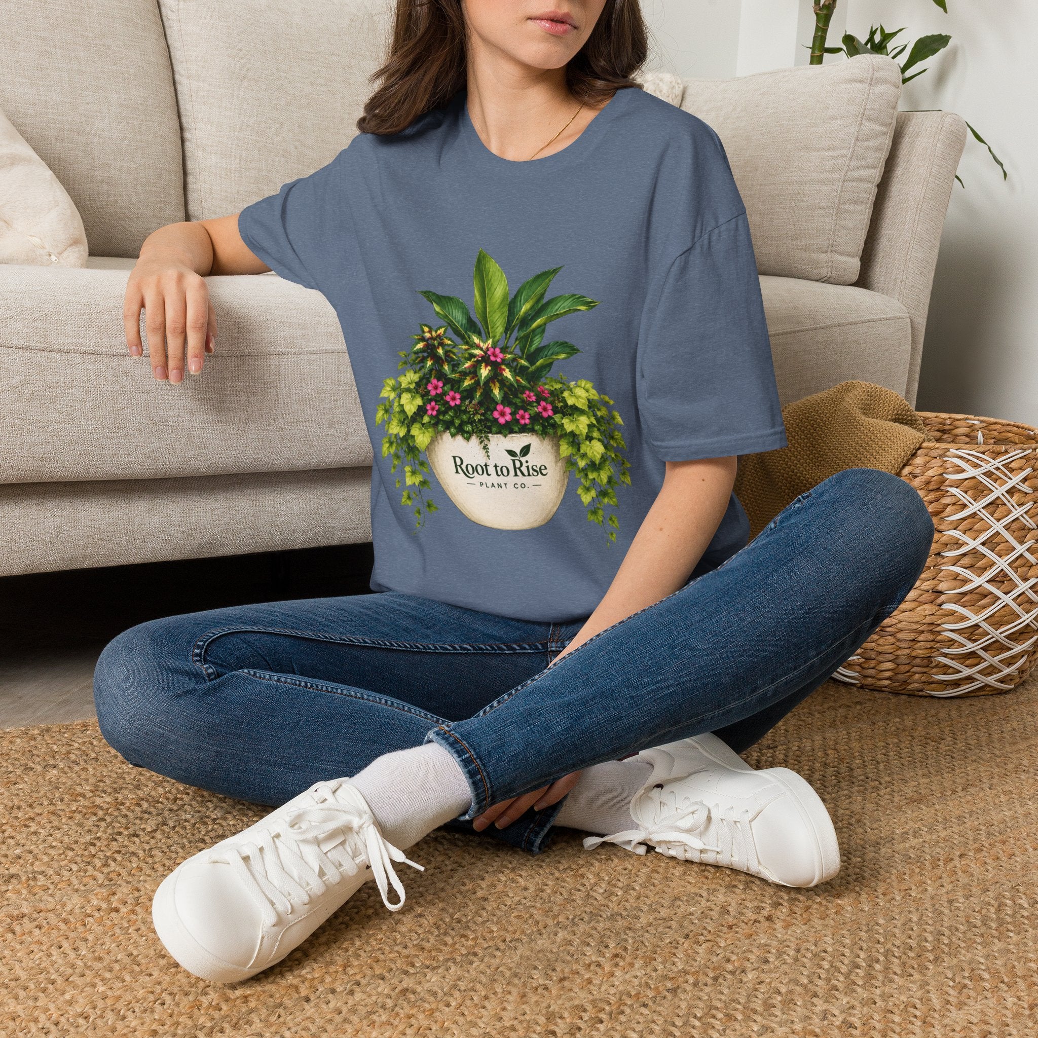 Root to Rise Plant Illustration T-Shirt | Potted Greenery Floral Graphic