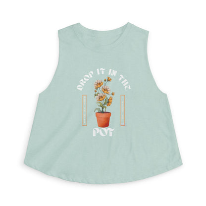 Crop Top — "Drop It in the Pot" Potted Flower Graphic