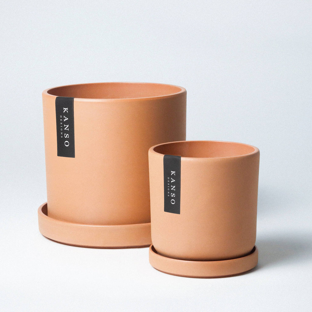 7" & 4" Mustard Seed & Dusted Clay Planters & Saucers