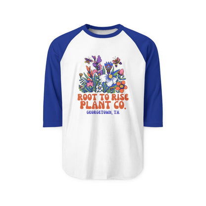 Root to Rise Plant Co. Raglan Shirt — Floral Graphic Baseball Tee