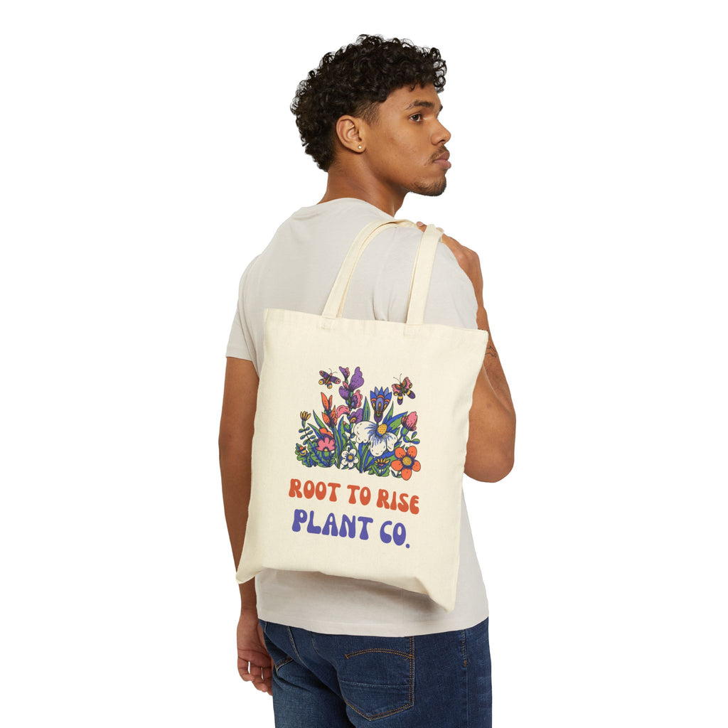 Root to Rise Plant Co. Tote Bag | Floral Illustration Canvas Tote