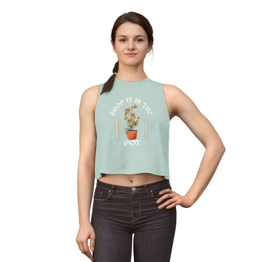 Crop Top — "Drop It in the Pot" Potted Flower Graphic