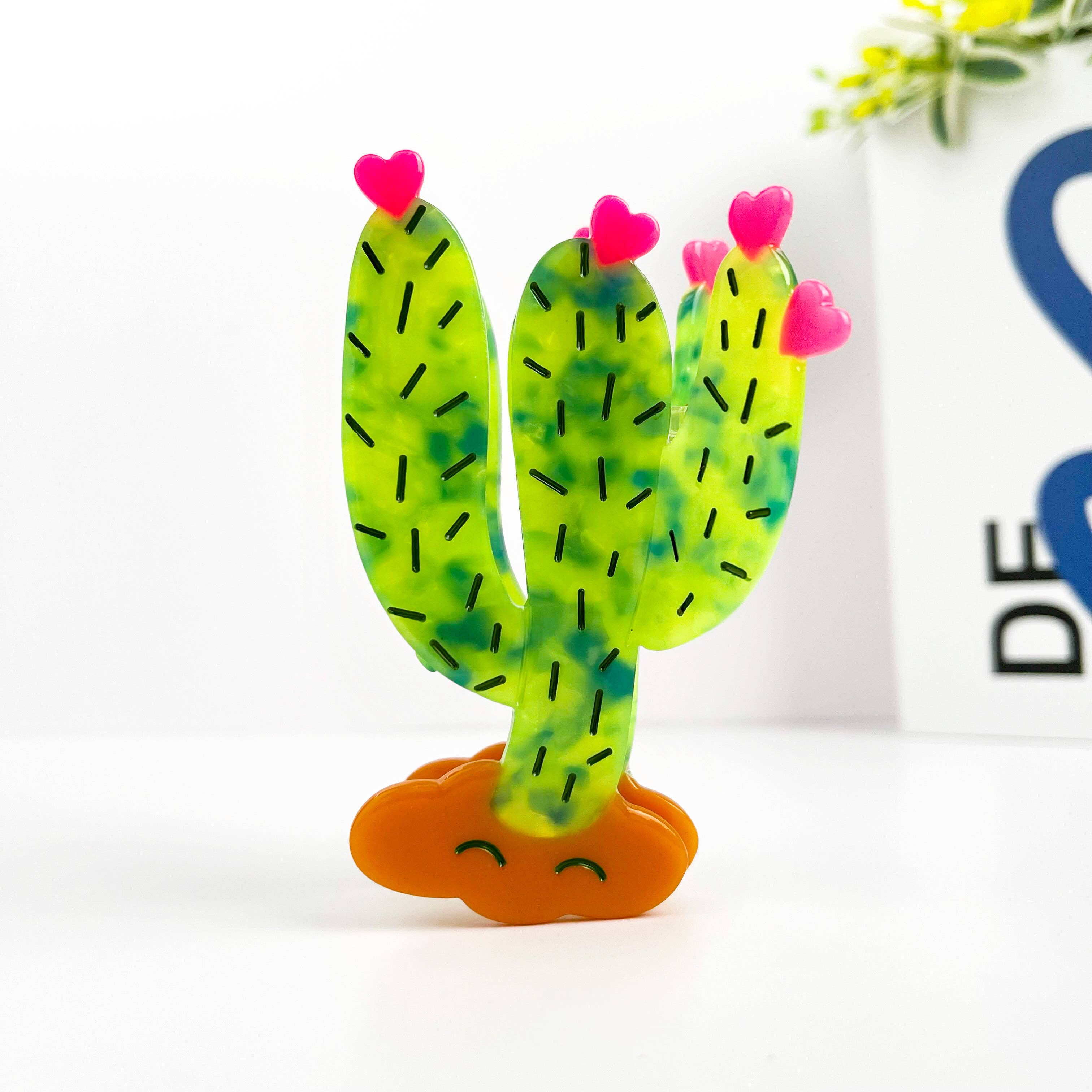 Green Cactus Hair Clip, Acetate Claw Clip