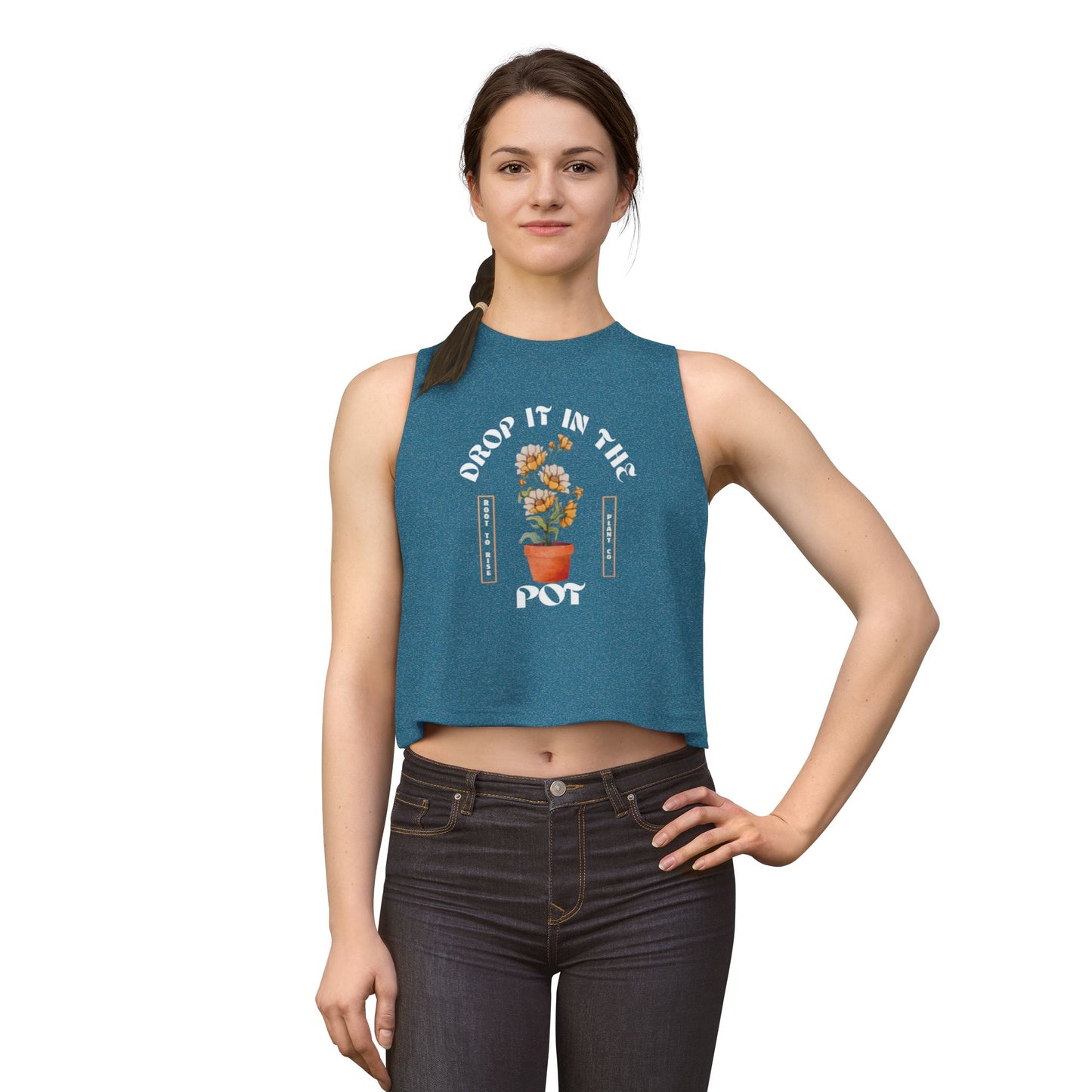 Crop Top — "Drop It in the Pot" Potted Flower Graphic