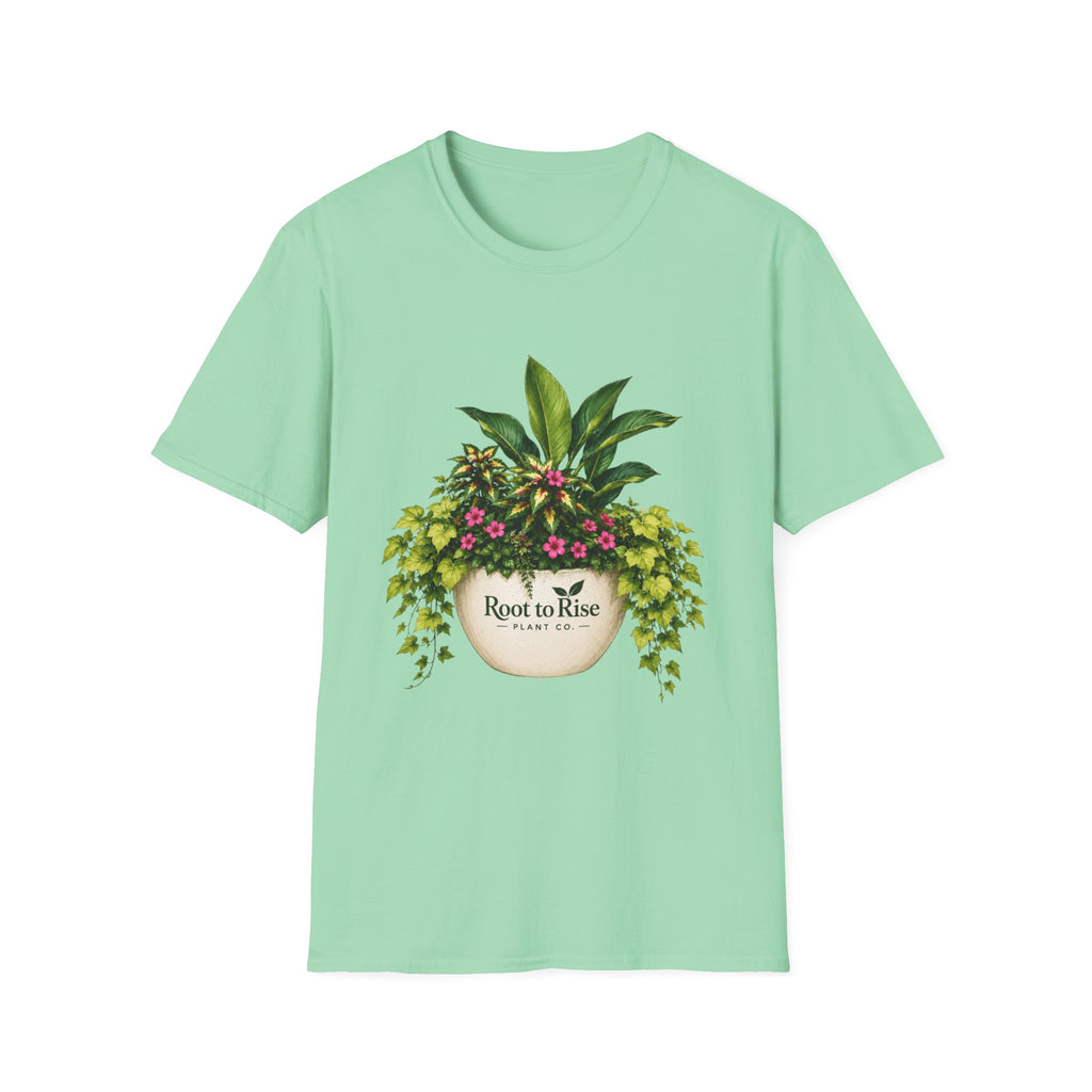 Root to Rise Plant Illustration T-Shirt | Potted Greenery Floral Graphic