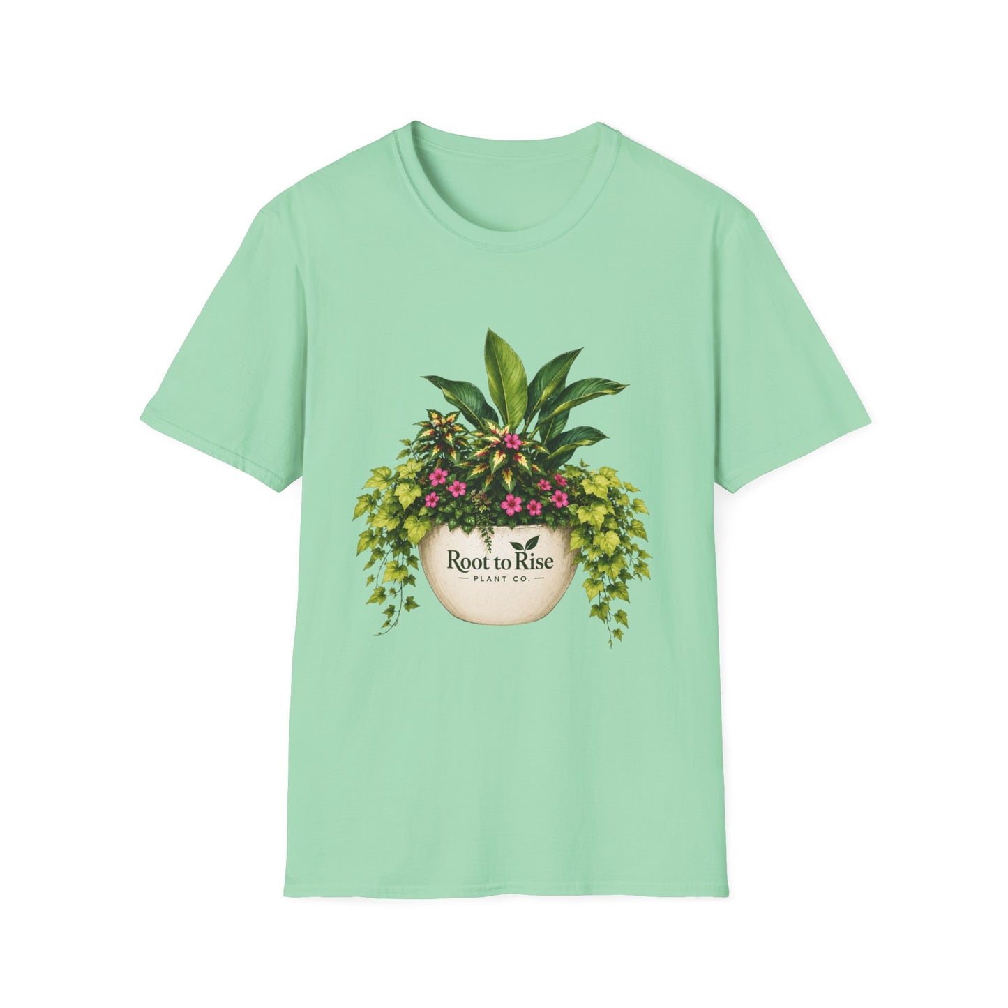 Root to Rise Plant Illustration T-Shirt | Potted Greenery Floral Graphic