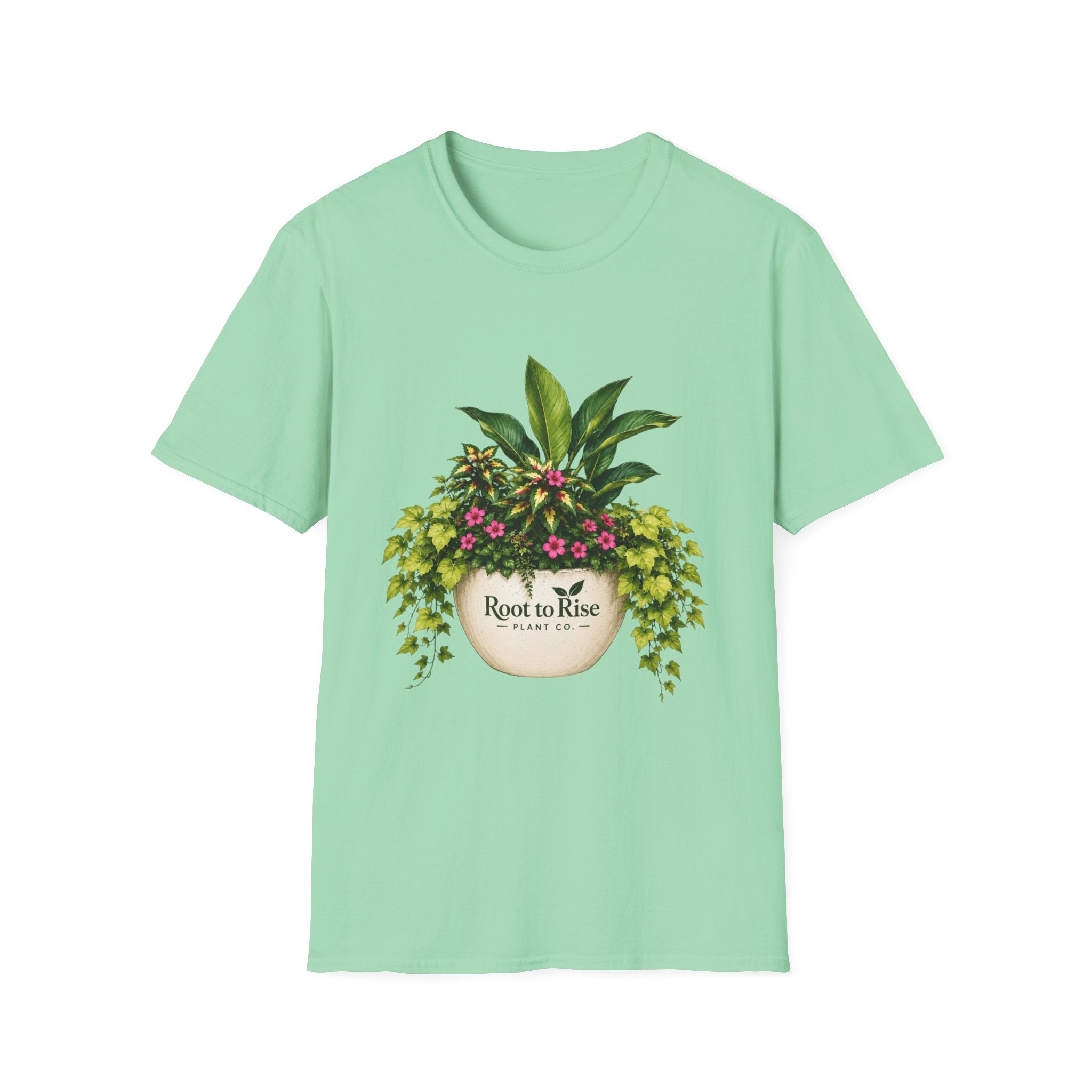 Root to Rise Plant Illustration T-Shirt | Potted Greenery Floral Graphic