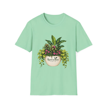 Root to Rise Plant Illustration T-Shirt | Potted Greenery Floral Graphic