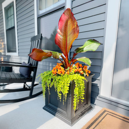 Square Faire (Medium) planter styled with plants on a patio