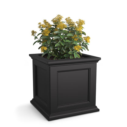 Square Faire (Medium) black square self-watering planter - front view