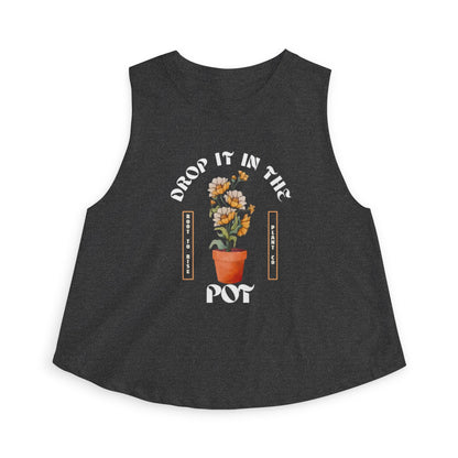 Crop Top — "Drop It in the Pot" Potted Flower Graphic