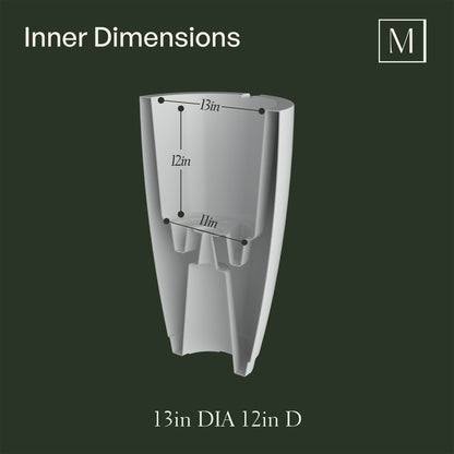 Capri Planter inner dimensions: 13in L x 13in W x 12in H