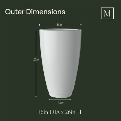Capri Planter outer dimensions: 16in L x 16in W x 26in H