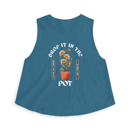 Crop Top — "Drop It in the Pot" Potted Flower Graphic