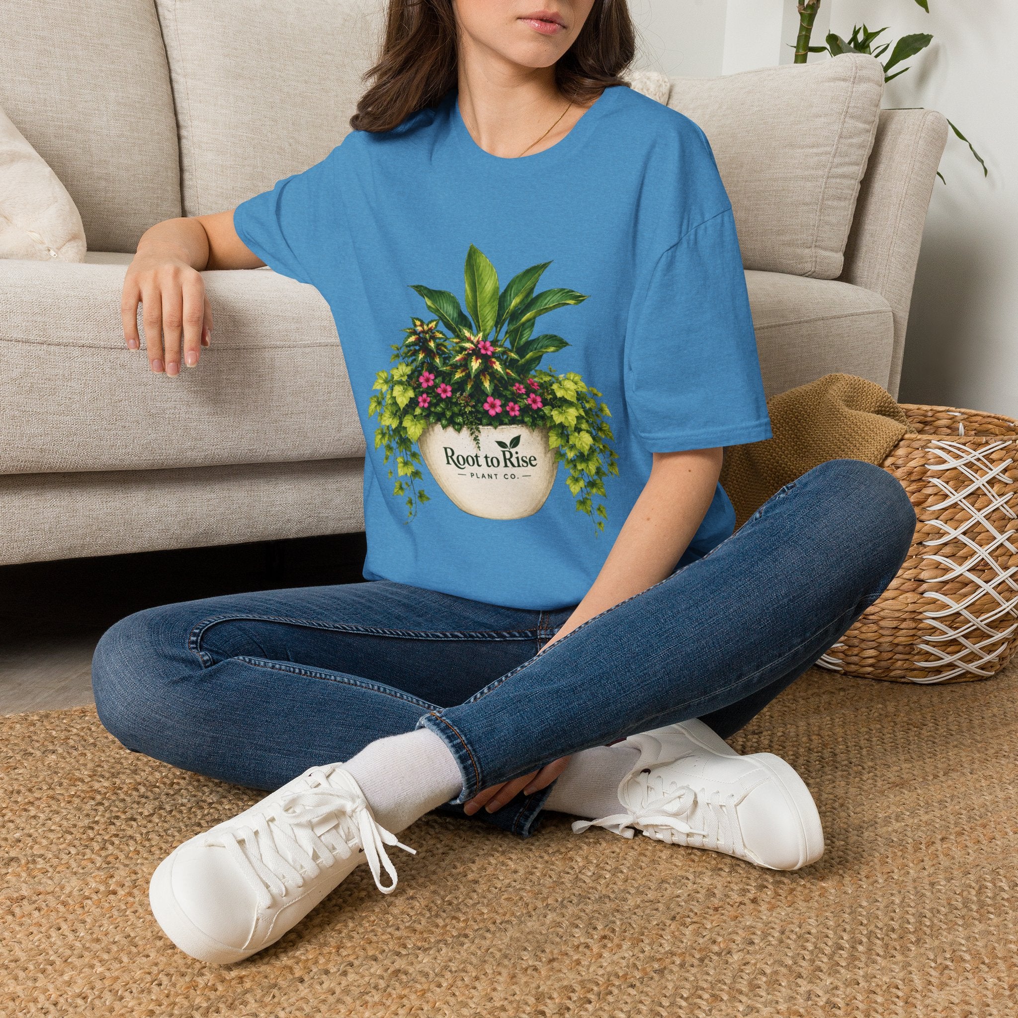 Root to Rise Plant Illustration T-Shirt | Potted Greenery Floral Graphic