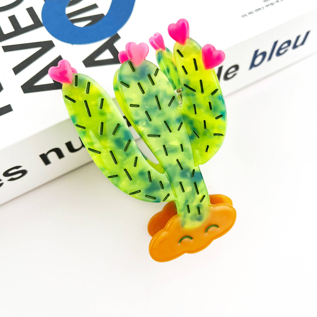 Green Cactus Hair Clip, Acetate Claw Clip