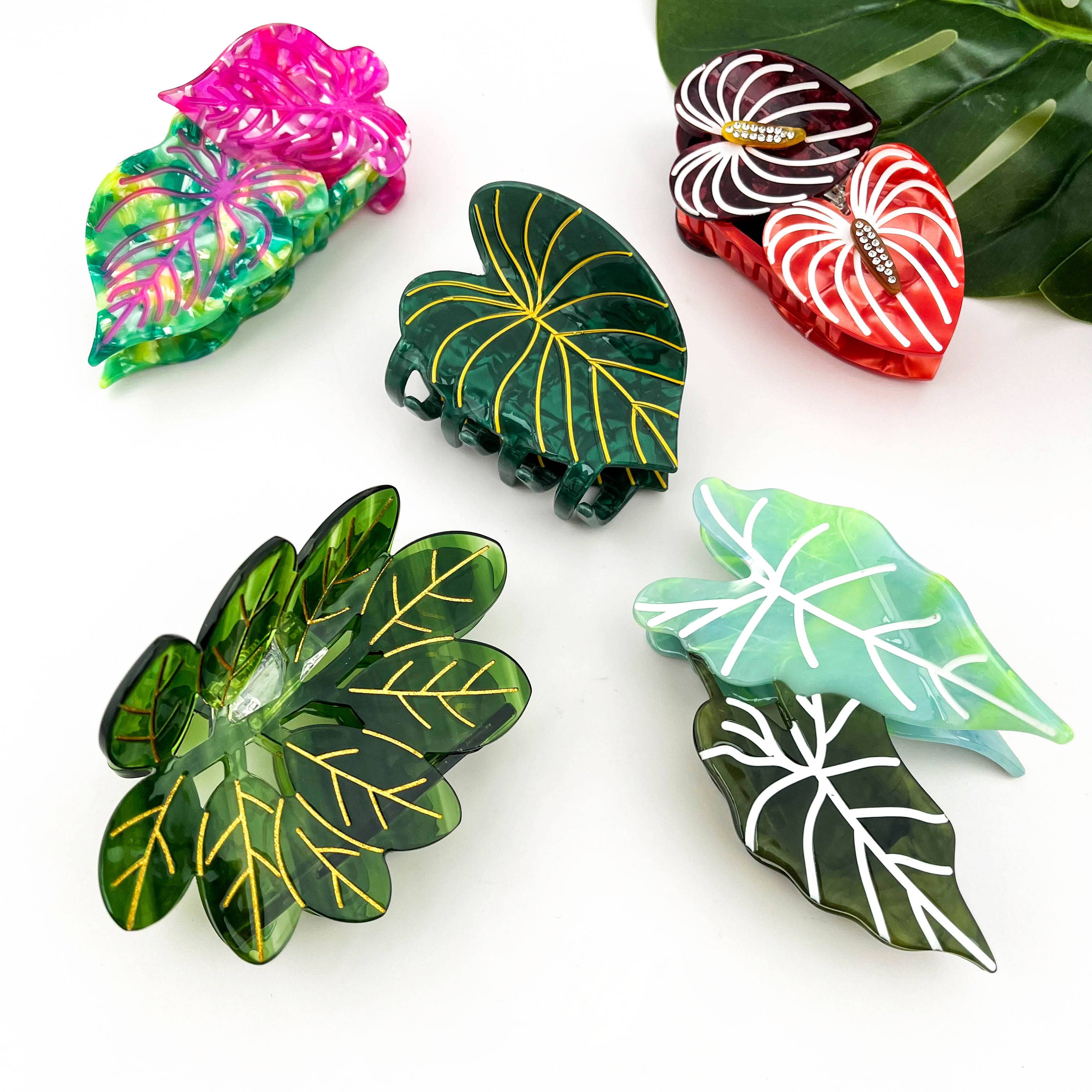 Acetate Leaf Hair Claw Clip, Monstera Leaf Hair Clip