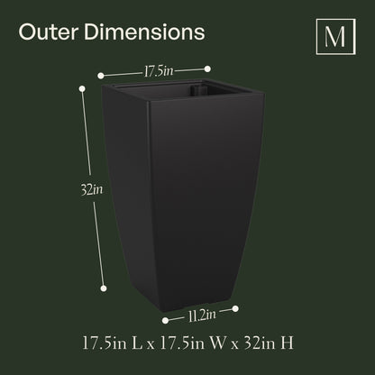 Kobi Planter (32in) outer dimensions: 18in W x 18in D x 32in H