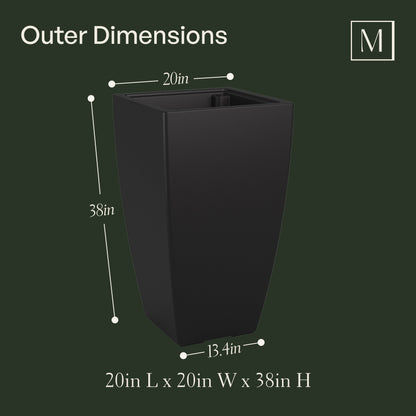 Kobi Planter (38in) outer dimensions: 20in W x 20in D x 38in H