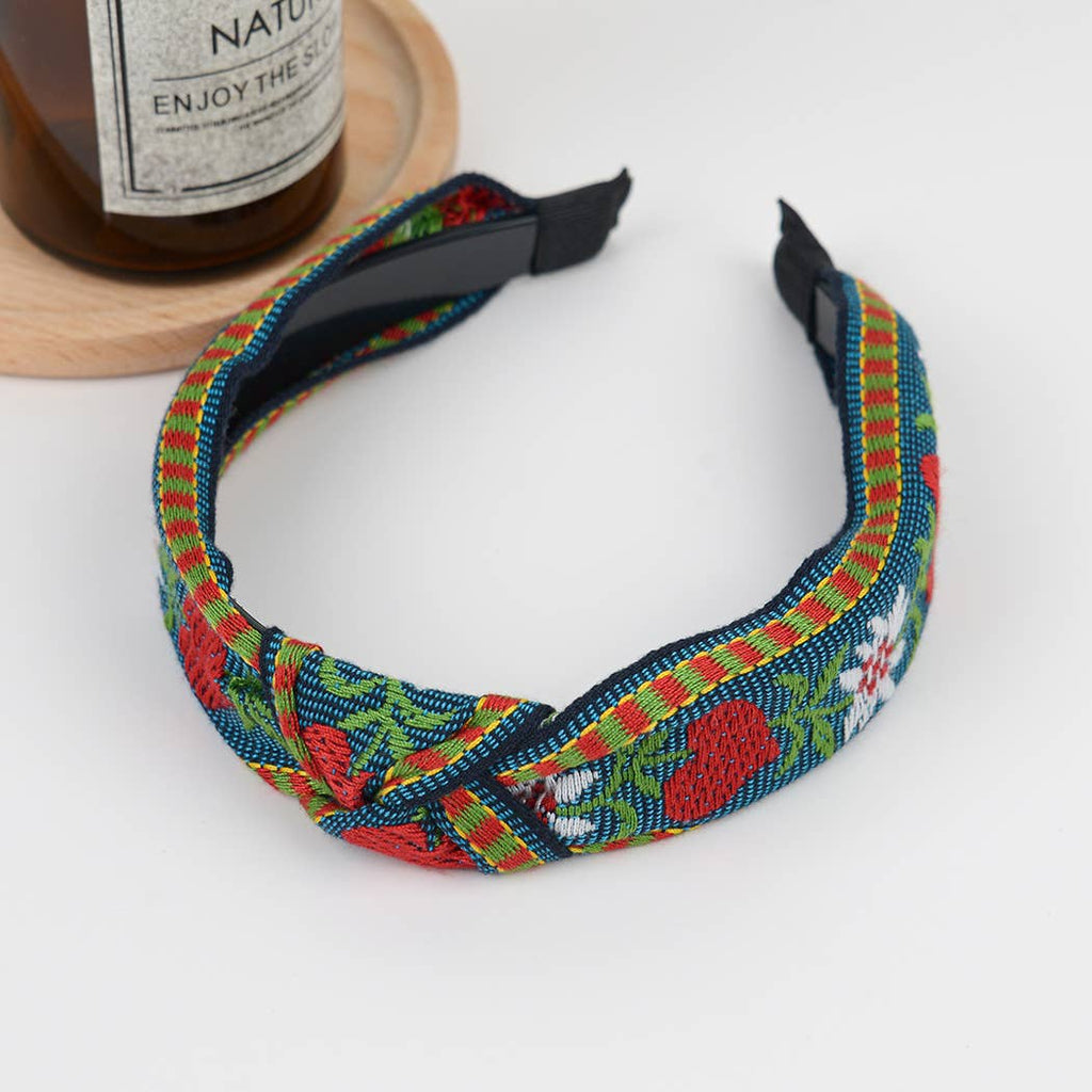 Boho Top Knot Embroidered Floral Headband
