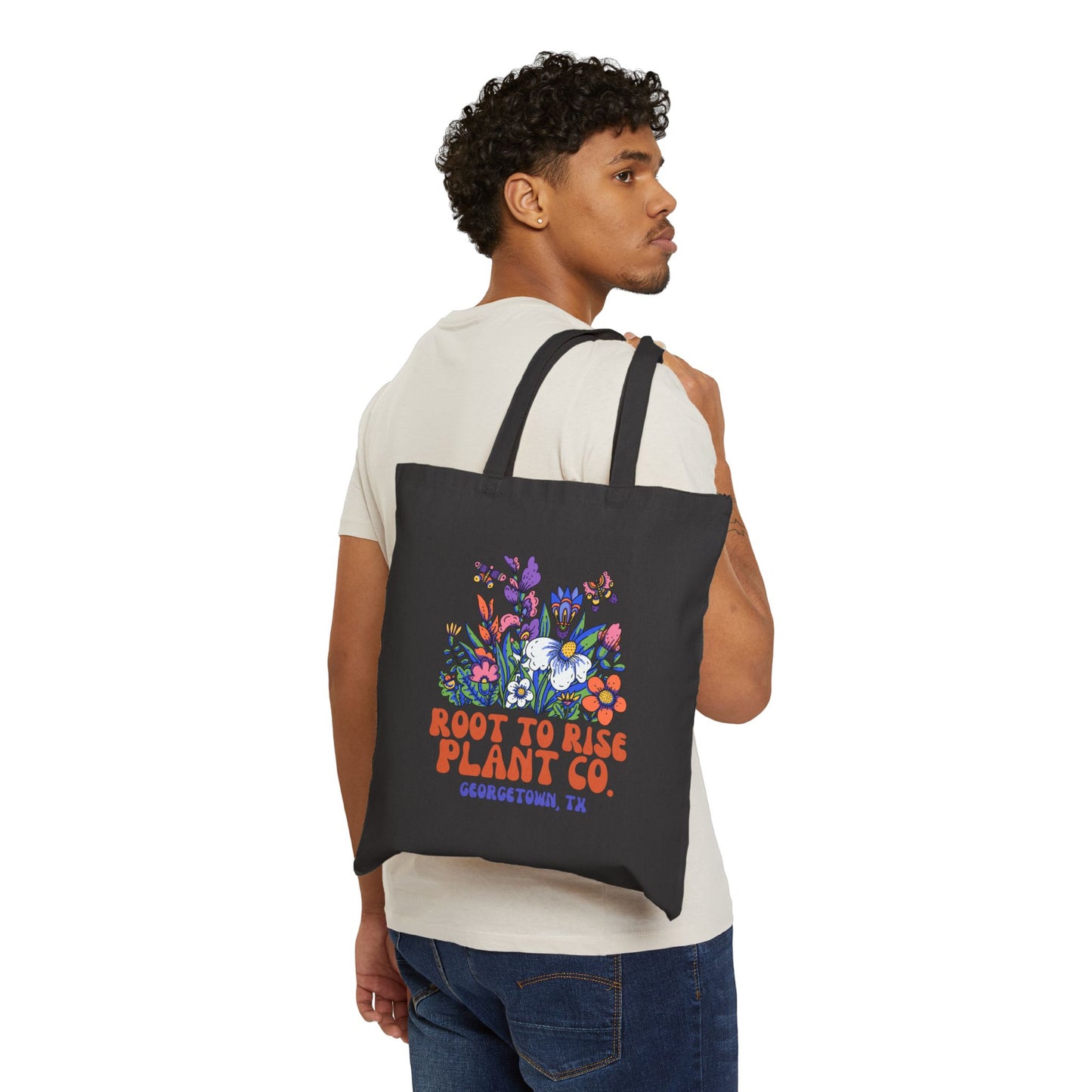 Root to Rise Plant Co. Tote Bag | Floral Illustration Canvas Tote