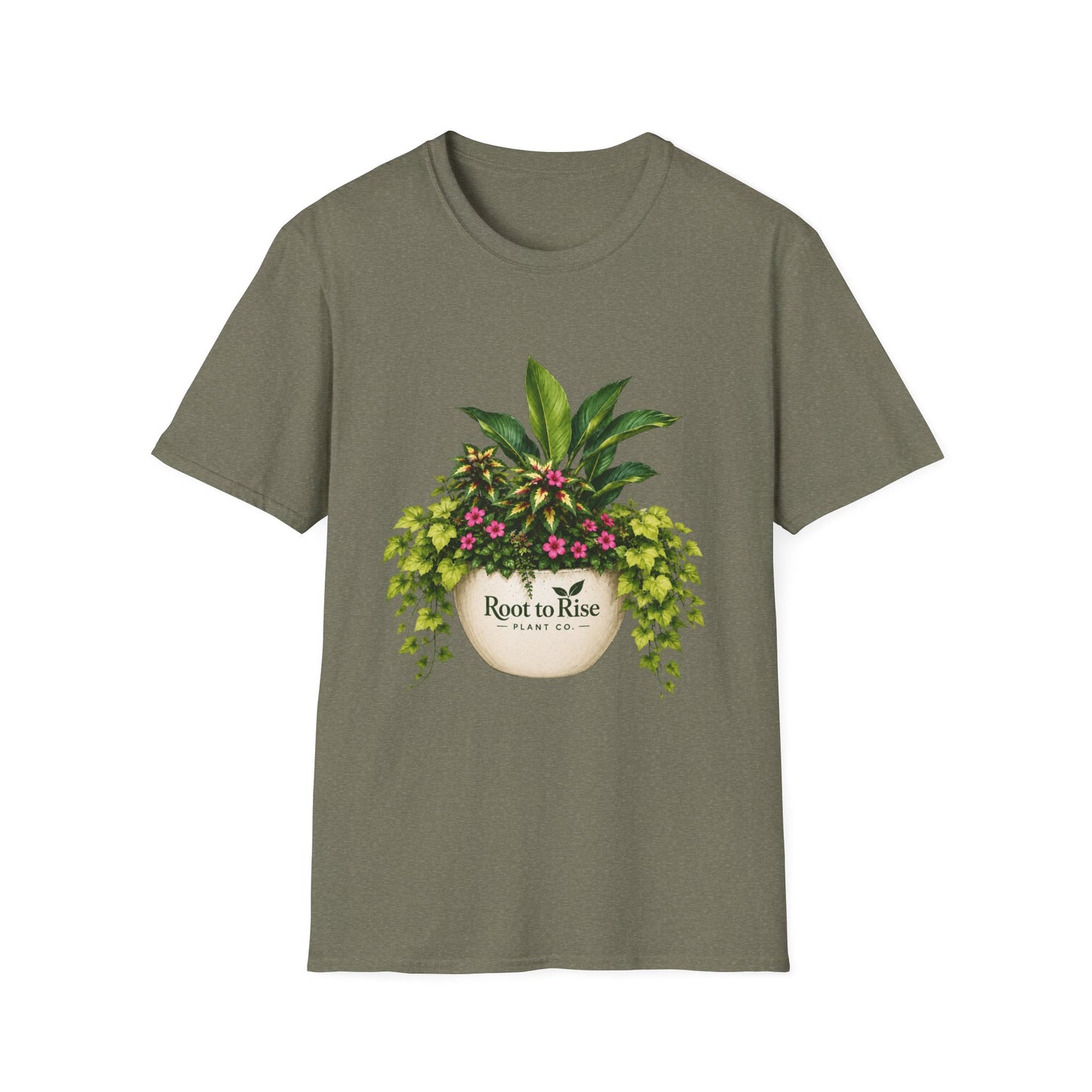 Root to Rise Plant Illustration T-Shirt | Potted Greenery Floral Graphic