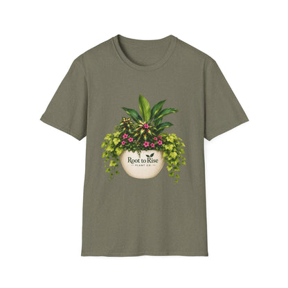 Root to Rise Plant Illustration T-Shirt | Potted Greenery Floral Graphic