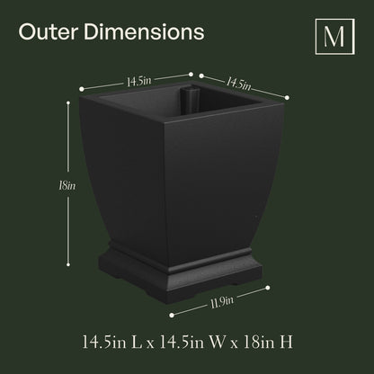 Acadia Planter outer dimensions: 15in L x 15in W x 18in H