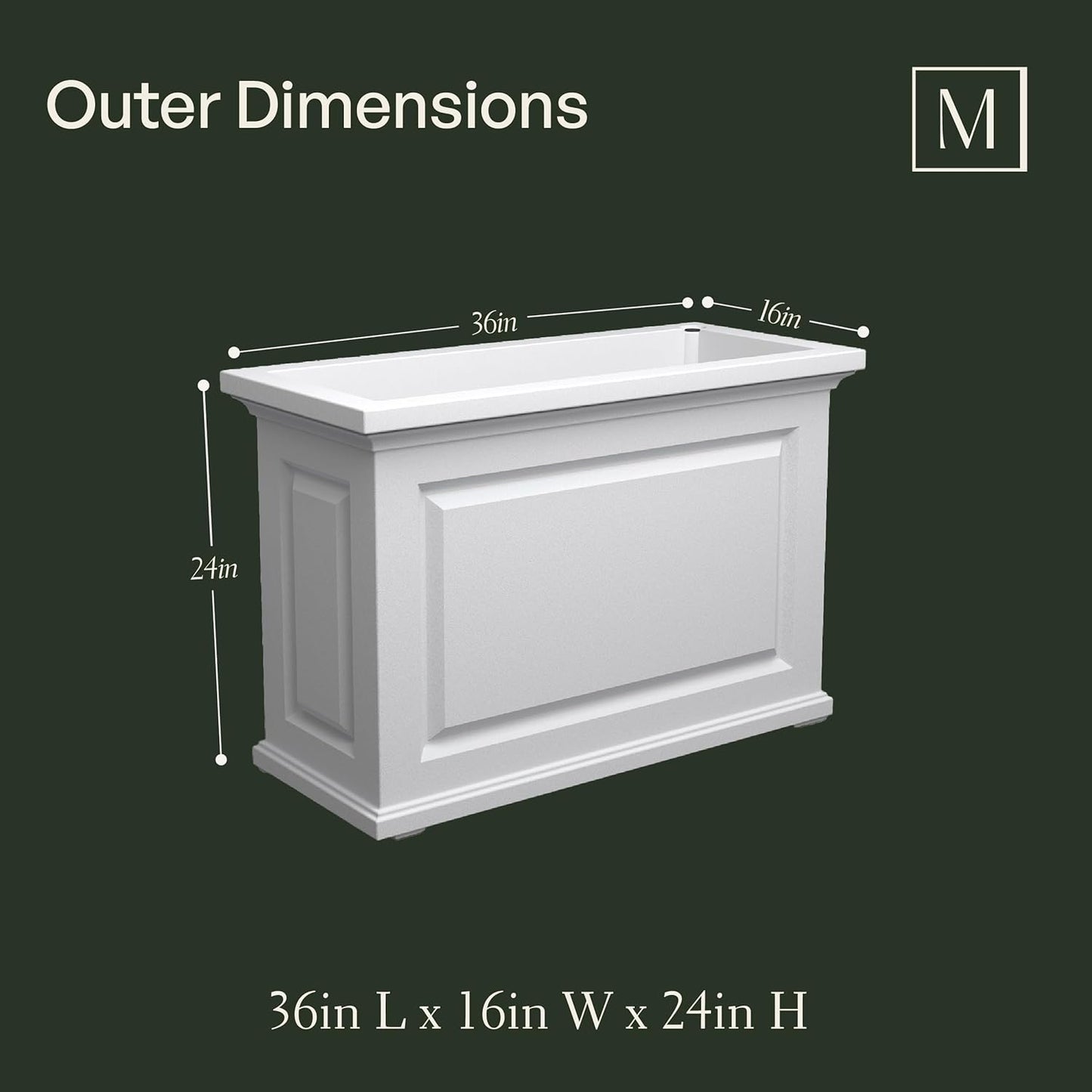 White Rectangular Self-Watering Planter Box — 36"