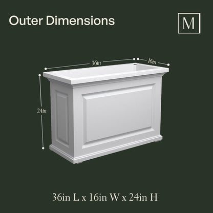 White Rectangular Self-Watering Planter Box — 36"