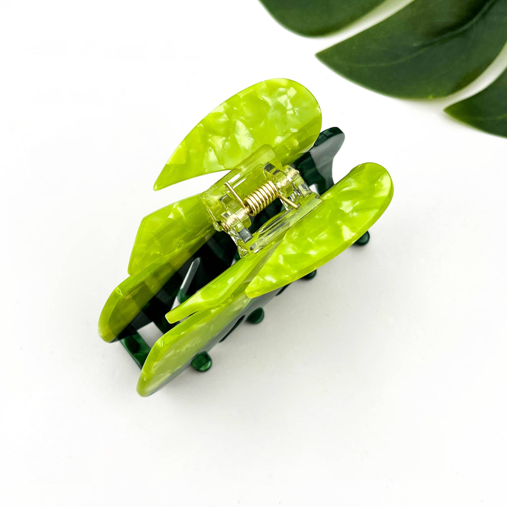 Two-Tone Green Monstera Leaf Hair Claw, Acetate Hair Clip