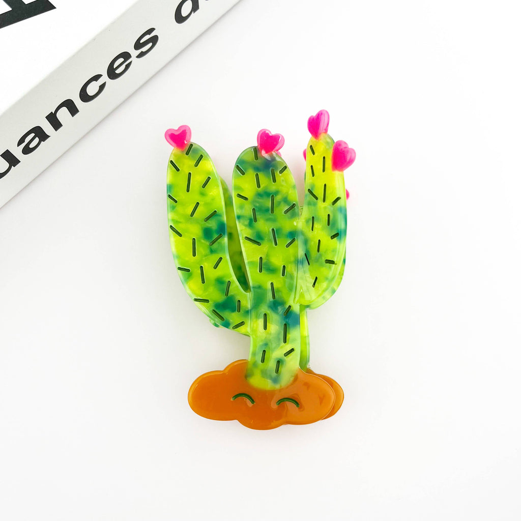 Green Cactus Hair Clip, Acetate Claw Clip