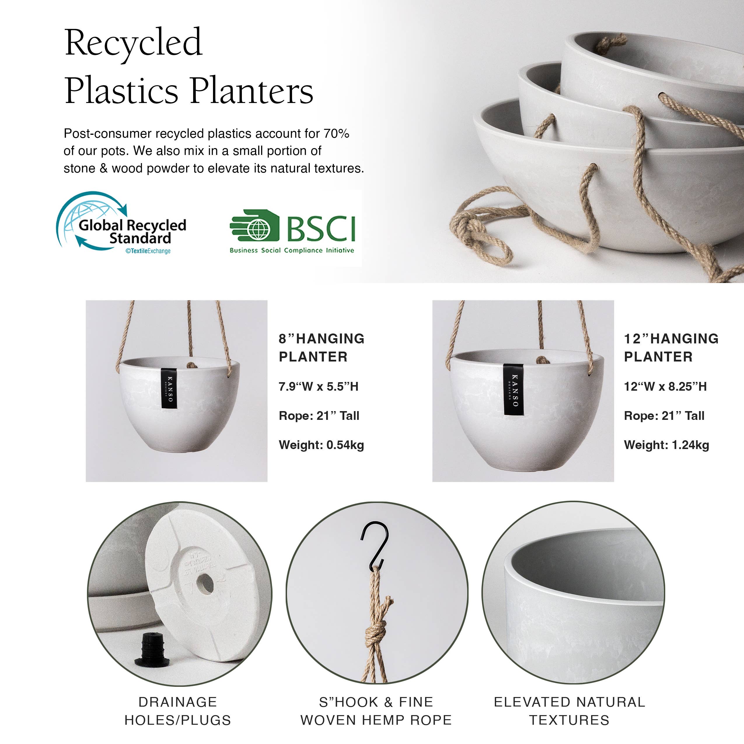 8" | Signature Stone Hanging Planter Pot