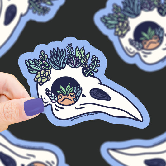 Raven Skull Succulent Garden Vinyl Sticker